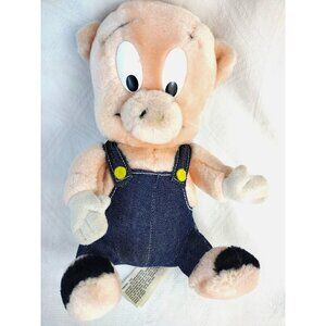 PORKY PIG Plush Toy 24K Co Looney Toons Stuffed Animal Overalls Vintage 1993
